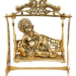 Metal Ganesh Idol on Jhula, 26 cm Height, Gold Antique, 1 Piece