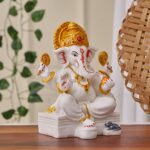 White 7 Inch Marble Dust Ganesh Idol - Vinayaka Statue for Home Decor and Diwali