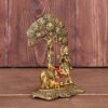 Metal Krishna with Cow Standing Under Tree Plying Flute with Kuber Diya Decorative Showpiece (Metal, Gold)