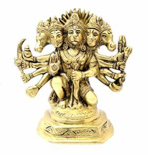 Seated Panchmukhi Hanuman Brass Statue, Weight - 2.2 Kg, Standard, Gold, 1 Piece