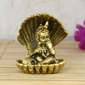 Golden Bal Gopal Krishna Having Makhan' Decorative Showpiece (Metal, 8 cm x 9 cm, Golden, AGK507)