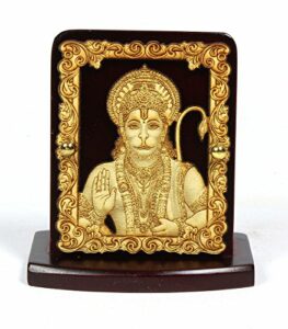 Wooden Carving Hanuman Ji Idol Car Dashboard with Japa Mala (4 cm x 7.5 cm x 7 cm, Brown)