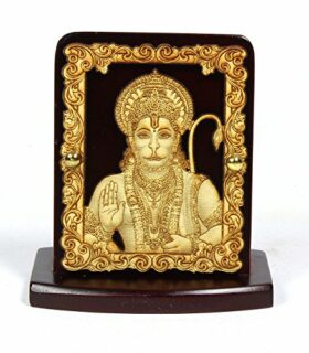 Wooden Carving Hanuman Ji Idol Car Dashboard with Japa Mala (4 cm x 7.5 cm x 7 cm, Brown)