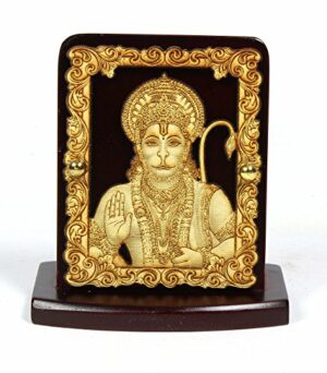 Wooden Carving Hanuman Ji Idol Car Dashboard with Japa Mala (4 cm x 7.5 cm x 7 cm, Brown)