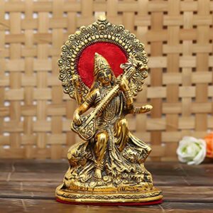 Premium Gold Plated Saraswati Idol Murti Statue for Home and Pooja Decor| Saraswati Murti for Gift, Brass