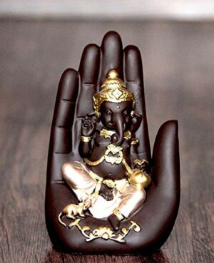 Polyresin Hand Palm Lord Ganesh Idol Murti Decorative Showpiece for Feng Shui or Efinitotu Figurine | Vinayak Ji Statue Home & Office Decor Size-6x6x15cm (Palm Ganesh), Multicolor
