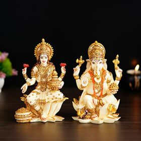 Efinito,7",Goddess Lakshmi Ganesha Statue Marble Lakshmi Ganesha Statues Pair of Lakshmi Ganesh Idol Sculpture Lord Ganesha Laxmi murti for Diwali Pooja, Multicolor