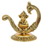 Handcrafted Metal Ganesh Idol Showpiece, Height 16 cm, Gold Antique, 1 Piece