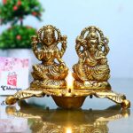 Lakshmi Ganesha Diya Statue Idol in Metal Decorative Showpiece - 15 cm
