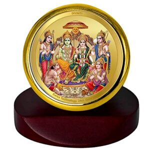 Ram Darbar God Idol Photo Frame for Car Dashboard, Table Decor, Office|MCF 1C Gold Photo Frames and 24K Gold Plated Foil|Religious Photo Frame Idol for Pooja, Gifts Items (5.5X5.0 CM)