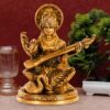 Astadhatu Made Maa Saraswati Idol Sitting on Hans | Brass Devi Saraswati Siddhi Idol for Puja Sucess and Home Decor 5 Inch