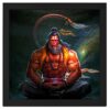 Painting Of Meditating Hanuman With Frame For Home & Office Decor, 13.5 Inx13.5 In, Multi Colored, Digital Painting (Meditating, Hanuman)