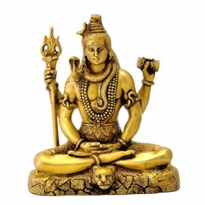 Red Bag Brass Lord Shiva In Meditation Statue, Standard, Gold