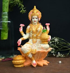 Marble Lakshmi Ji Sculpture for Pooja Room I Desk Organizer Spiritual God Idols for Decorative Showpiece I Lakshmi Ji Figurine for Showpiece