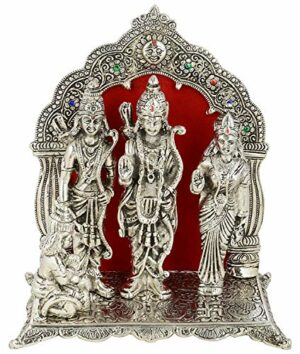 Ram Darbar Statue | Silver Plated Ram Laxman Sita with Hanuman Ji God Idol | Size LWH 20 x 15 x 25 cm, (Aluminium, Silver Plated, 1 Piece)