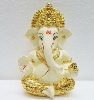 Gold and Silver Plated Ganesha Idol (Gold and Off White)