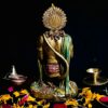 V.S. Lord Hanuman Statue Metal Finish for Pooja/Puja Mandir Room, Hanuman Ji Murti Sitting Decorative Bajrangbali Showpiece Idol, Home & Office Decor Article, Marriage Gift - Gold (7 x 4 x 4) Inches (MLH01)