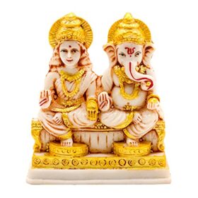 Marble Look Laxmi Ganesh murti Statue for Pooja Room (Multicolour, 12cm)