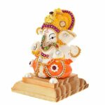 White Stone Ganesha Idol with Rosewood Base for Car Dashboard Decor