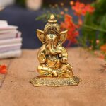 Metal Lord Ganesh Idol, 6.5 x 5 x 2.5 Inches, Golden
