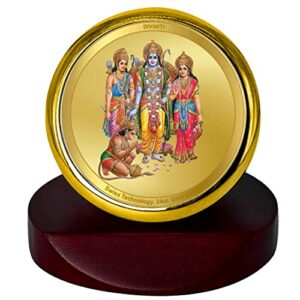 Lord Rama Darbar Gold Plated Metallic Car Frame, Table Decor| MCF 1C Classic Lord Rama Darbar and 24K Gold Plated Foil| Religious Frame Idol for Pooja, Worship, Gifts Items (5.5X 5.0 CM)