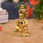 Metal Lord Ganesh Idol, 6.5 x 5 x 2.5 Inches, Golden