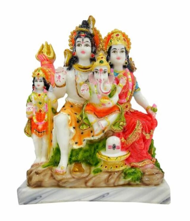 Mrable Dust Lord Shiv Parivar Family Murti Statue Shiva Parivar Idol for Home Pooja Temple Office Decor Idol 11 Inch
