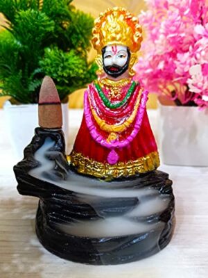 Lord Shree Khatu Shyam ji Smoke Fountain Idol/Khatu Shyam Murti for Pooja & Decoration, Gifts/Handicraft Resin-Marble Statue - Traditional or Religious Sculpture, Showpiece