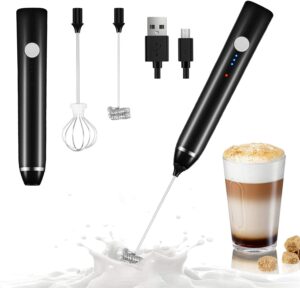 Handheld Milk Frother, USB Rechargeable 3 Speed Modes Mini Electric Milk Foam Maker with 2 Different Whisking Head Mixer for Coffee, Latte, Cappuccino, Hot Chocolate & Egg Whisks