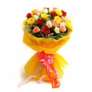 The FloralMart? Fresh Flower Bouquet of 08 Mixed Roses in Paper Wrapping