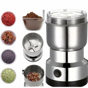 ELRINZA Nima Stainless Steel Multifunctional Electric Grinder & Coffee Maker - Mini Spice, Coffee, and Masala Grinder for Beans, Nuts, and Grains - Household Mixer Grinder (Silver)