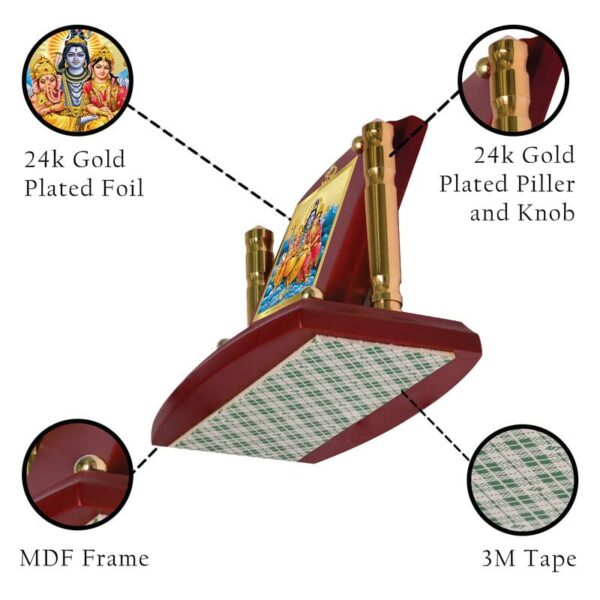 Lord Shiva's family Idol Photo Frame for Car Dashboard, Table D?cor|MDF 1B P+ wooden Frame, 24K Gold Plated Foil and Engraved Pillars of Brass|Idol for Pooja, Gifts Items (7x 9CM) - Image 3