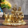 Metal Shiv Parivar Murti Idol, Shiva Parvati Ganesh on Nandi Idol Showpiece, Height 15 cm, Gold Antique,1 Piece