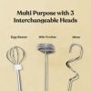 AeroWhisk Pro Rechargeable Frother | 3 Speed Modes | 3 Replaceable Heads - Milk Frother, Egg Beater, Mixer | Powerful Motor with 1500mAh Battery | Stand Included (White)