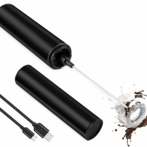 Travel Milk Frother Hand held Electric Coffee Beater with Rechargeable Battery USB Charging Cable, Travel Casing (Black)