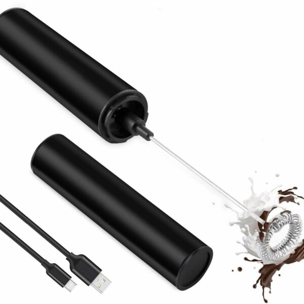 Travel Milk Frother Hand held Electric Coffee Beater with Rechargeable Battery USB Charging Cable, Travel Casing (Black)