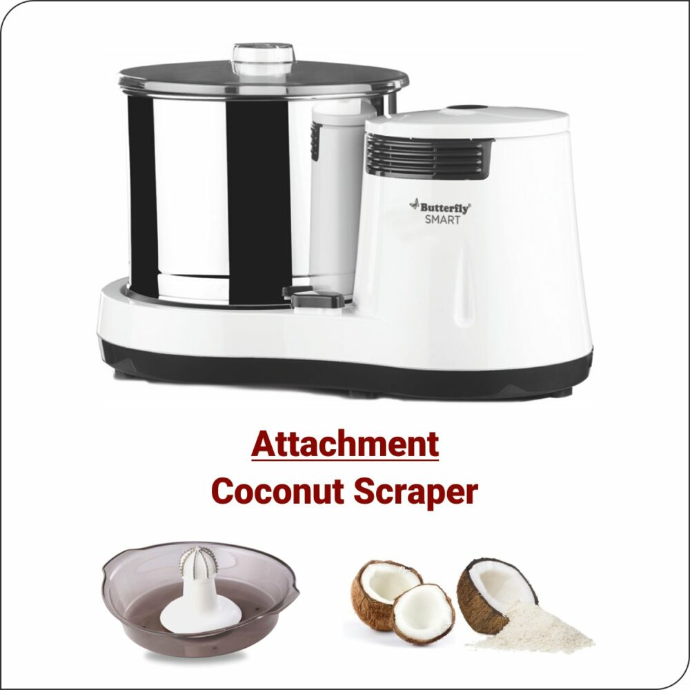 Butterfly Smart 2 Litres Table-Top Wet Grinder|150 Watts|Shockproof ABS Body| Coconut Scrapper Attachment|2 stones with 4-Way Grinding| Stainless Steel Drum | 2 Years Manufacturer's Warranty | White - Image 6
