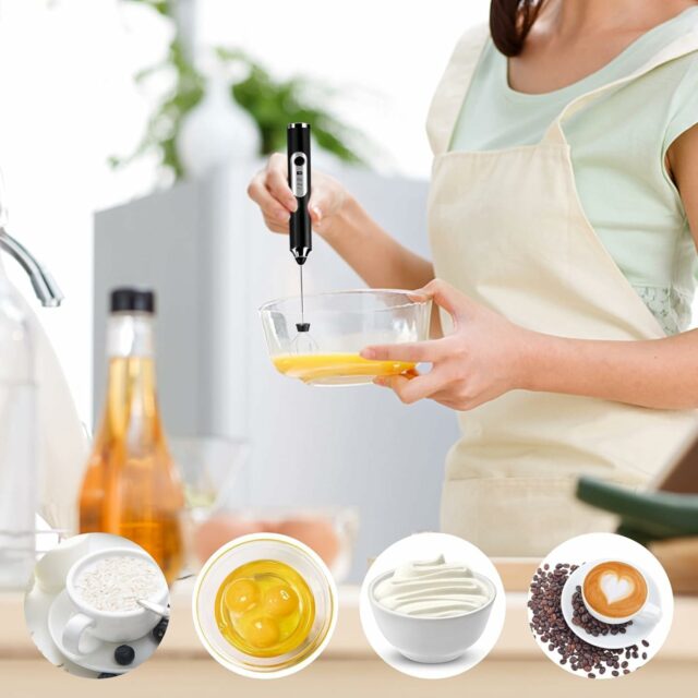 Milk Frother Hand Blender Coffee Frother Blender USB Rechargeable 3-Speed Electric Foam Maker with 2 Whisks Coffee Beater for Cappuccino Whisker Electric Blender for Egg Hand Blender
