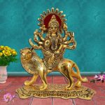 Metal Maa Durga Idol Showpiece, Height 20 cm, Golden, 1 Piece