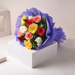 FlowerAura Fresh Flower Bouquet Gift Roses With Non Woven Paper Flowers Bouquet Valentine's Day Gift's For Girlfriend Boyfriend Wife & Husband Anniversary (Set 6 Multicolor) (Same Day Delivery)