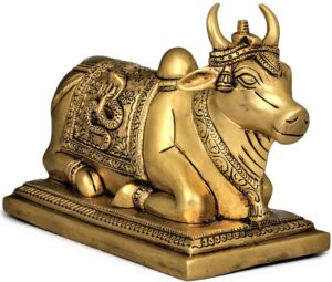 Brass Astadhatu Dps-Astadhatu Nandi Bull Idol For Home Temple/ Decorative Brisabh Nandi Idol For Puja/ Shiv Nandi Puja Idol (3 Cm, Gold)