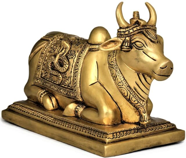 Brass Astadhatu Dps-Astadhatu Nandi Bull Idol For Home Temple/ Decorative Brisabh Nandi Idol For Puja/ Shiv Nandi Puja Idol (3 Cm, Gold)