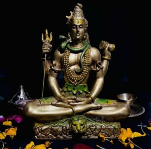 Lord Shiva Statue Metallic Finish Pooja Mandir Room, Shankar Mahadev Showpiece Idol, Shiv Ji Murti, Home & Office Decor, Marriage Gift - Gold (7 x 5 x 2.5) Inches