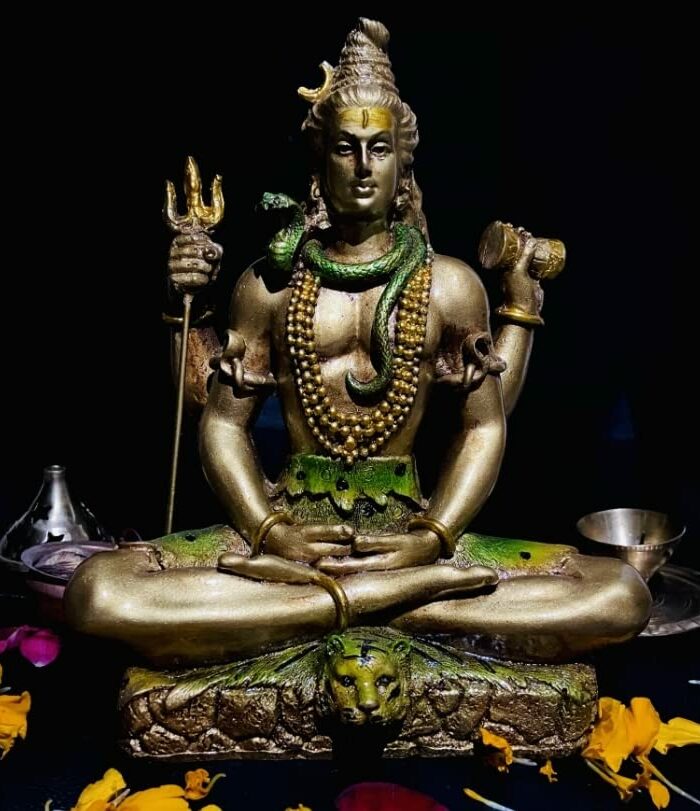 Lord Shiva Statue Metallic Finish Pooja Mandir Room, Shankar Mahadev Showpiece Idol, Shiv Ji Murti, Home & Office Decor, Marriage Gift - Gold (7 x 5 x 2.5) Inches