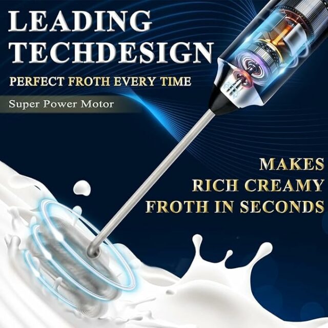 Rechargeable Handheld Milk Frother - 3-Speed Electric Foam Maker for Coffee with 2 Whisks and Coffee Decoration Tool, Coffee Frother Mixer, Stand-up Design, for Cream, Latte, Cappuccino