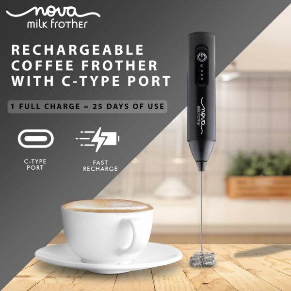 Rechargeable Milk Frother & Coffee Whisker with Dual Spring Tech | 1 Year Replacement Warranty | Free Coffee Frothing Recipe Book - Image 2