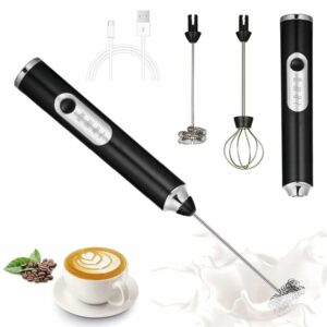 Milk Frother Hand Blender Coffee Frother Blender USB Rechargeable 3-Speed Electric Foam Maker with 2 Whisks Coffee Beater for Cappuccino Whisker Electric Blender for Egg Hand Blender