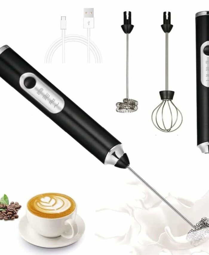 Milk Frother Hand Blender Coffee Frother Blender USB Rechargeable 3-Speed Electric Foam Maker with 2 Whisks Coffee Beater for Cappuccino Whisker Electric Blender for Egg Hand Blender