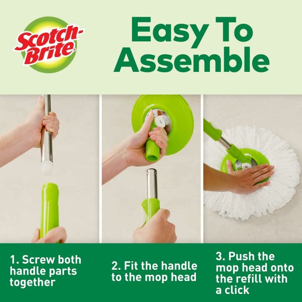 Scotch-Brite 2-in-1 Bucket Spin Mop (Green, 2 Refills), 4 Pcs - Image 3