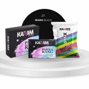Kadam Pakka Rang Fabric Dye for Clothes Permanent | Shade No.27 Jeans Black Fabric Dye Colour for Clothes | Dye for Faded Jeans | Included 5 sachets of Colour & 5 sachets of DyFix Color Fixer